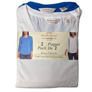 Women's Blue and White V-Neck Long Sleeve T-Shirt 2-Pack - M